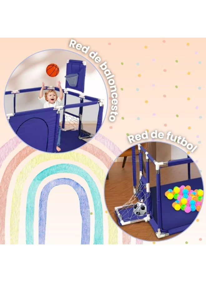 Large Baby Playpen (182x122cm) with Basketball Hoop & Soccer Goal + 50 Colorful Balls – Indoor Ball Pit Bundle - Image 4
